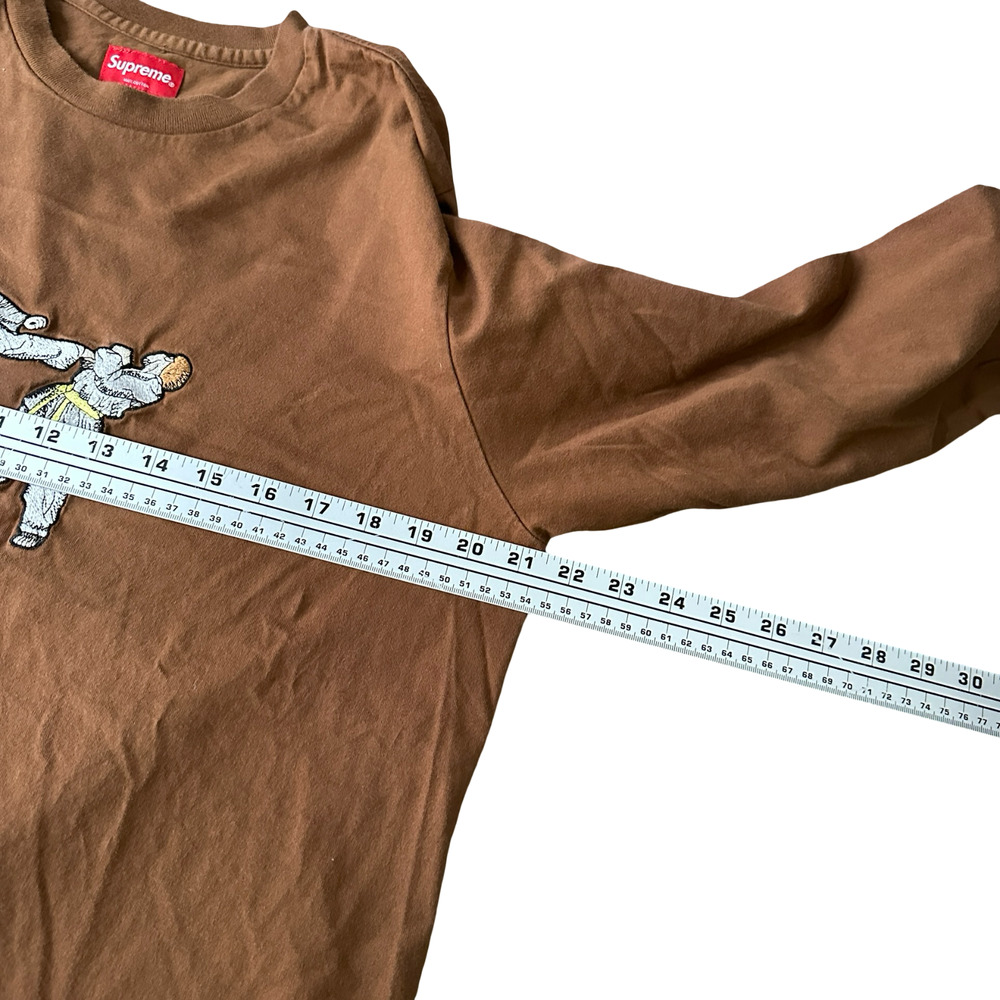 Supreme Karate T-Shirt Mens Medium Brown Cotton Embroidered Long Sleeve Pullover - Picture 8 of 10